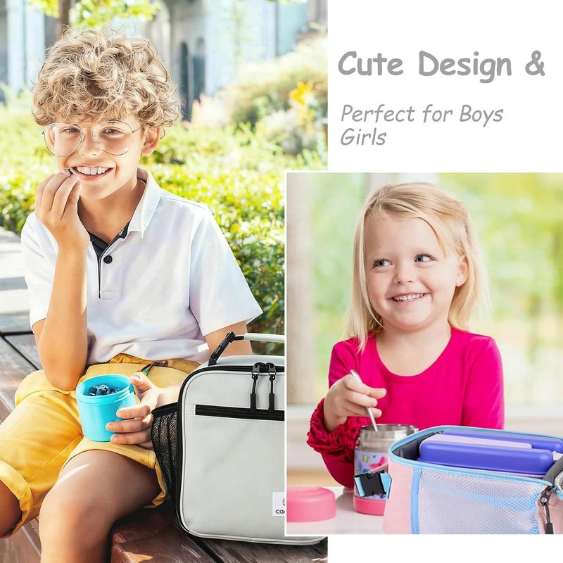 CaCTOUR Lunch Box Kids,Premium Insulated Lunch Bag for Girls Boys,Soft Bag Mini Cooler Back to School Thermal Reusable Lunch Bag for Work School Picnic (Gray) - Image 2